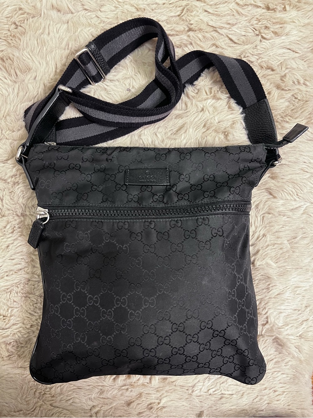 Gucci Black Nylon Monogram Crossbody Messenger Bag - Picture 1 of 12